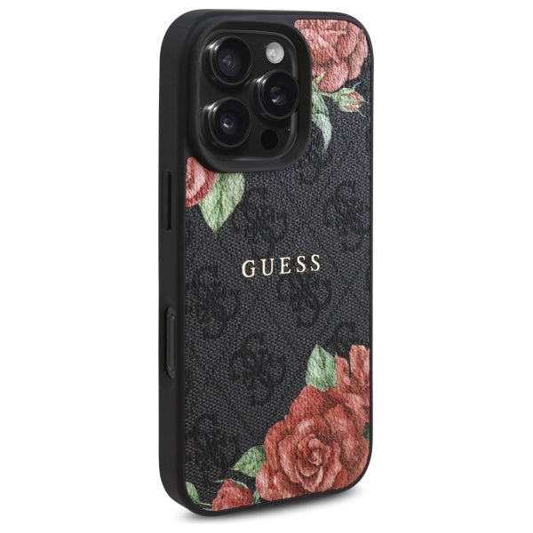 Guess GUHMP16LP4ROPEMCK iPhone 16 Pro 6.3" black/black hardcase 4G Flowers Print MagSafe