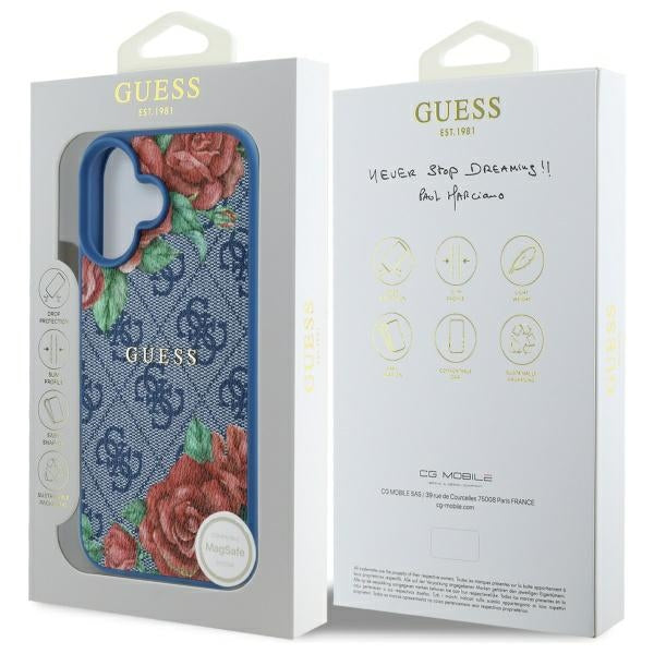 Guess GUHMP16SP4ROPEMCB iPhone 16 6.1" blue/blue hardcase 4G Flowers Print MagSafe