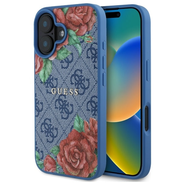 Guess GUHMP16SP4ROPEMCB iPhone 16 6.1" blue/blue hardcase 4G Flowers Print MagSafe