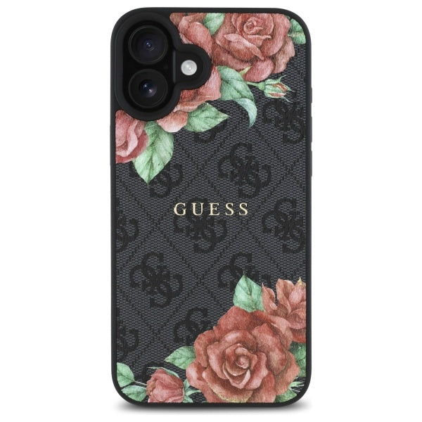 Guess GUHMP16SP4ROPEMCK iPhone 16 6.1" black/black hardcase 4G Flowers Print MagSafe