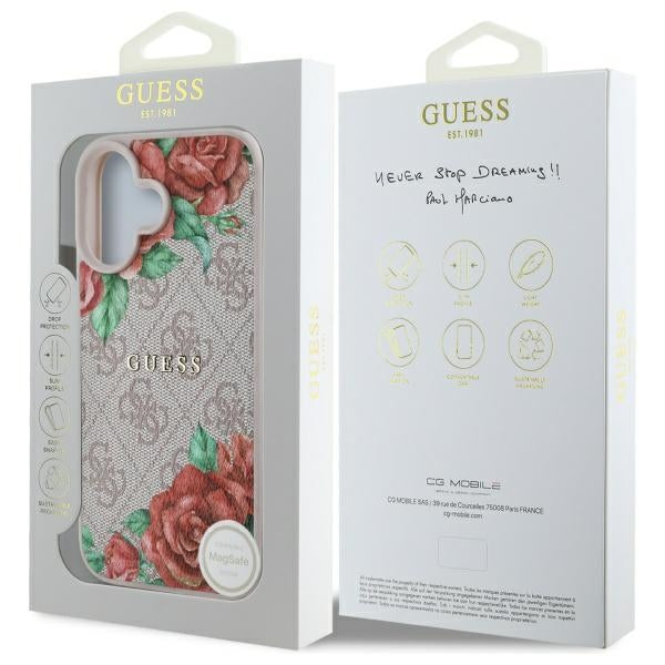Guess GUHMP16SP4ROPEMCP iPhone 16 6.1" pink/pink hardcase 4G Flowers Print MagSafe