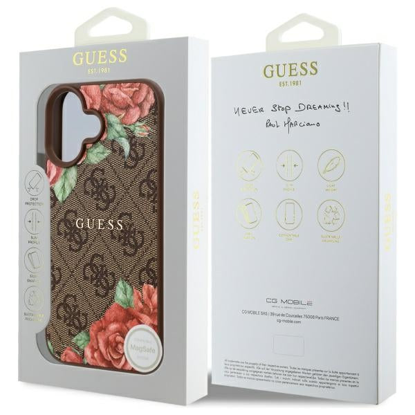 Guess GUHMP16SP4ROPEMCW iPhone 16 6.1" brown/brown hardcase 4G Flowers Print MagSafe