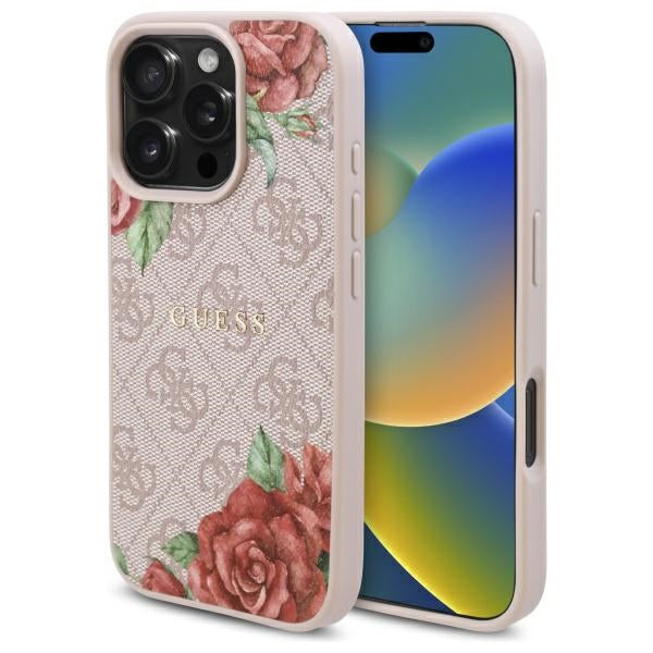 Guess GUHMP16XP4ROPEMCP iPhone 16 Pro Max 6.9" pink/pink hardcase 4G Flowers Print MagSafe