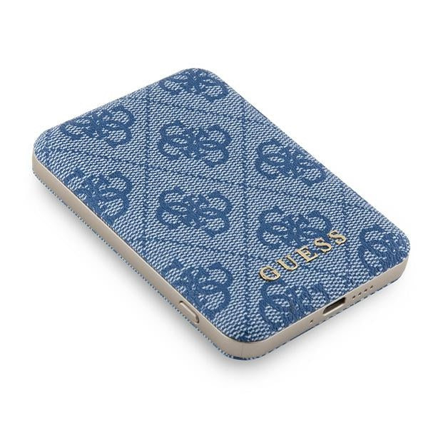Guess Powerbank inductive 15W GUPB5FP4EMGB 5000mAh blue/blue 4G Leather Metal Logo MagSafe
