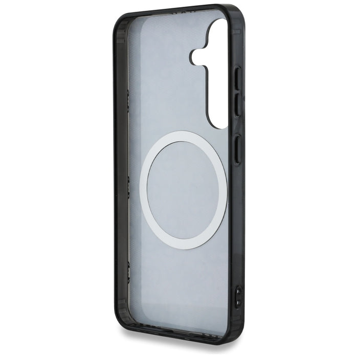 Guess 4G Background Gold Electroplated Peony Pattern MagSafe case for Samsung Galaxy S25 black