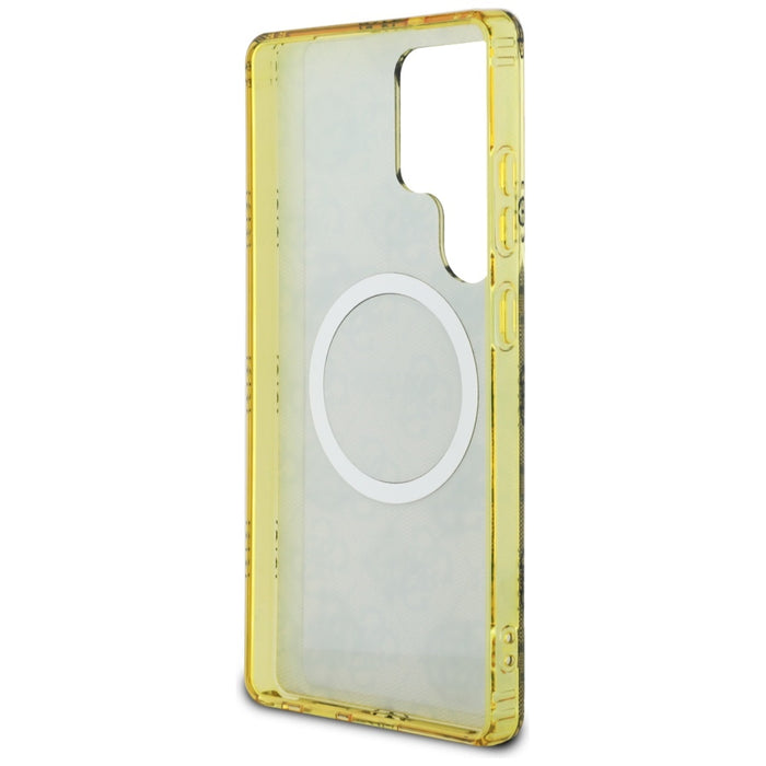 Guess 4G Background Gold Electroplated Peony Pattern MagSafe Case for Samsung Galaxy S25 Ultra Brown