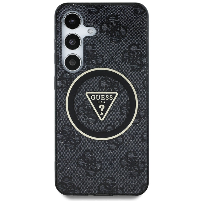 Guess 4G Glitter Triangle Buttons MagSafe case for Samsung Galaxy S25 black