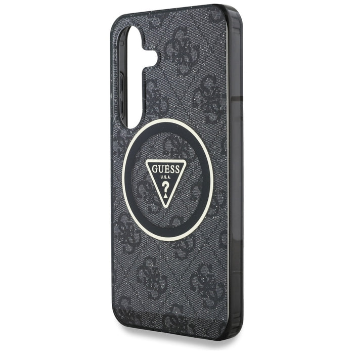 Guess 4G Glitter Triangle Buttons MagSafe Case for Samsung Galaxy S25 Plus Black