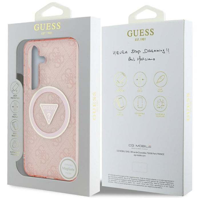Guess 4G Glitter Triangle Buttons MagSafe Case for Samsung Galaxy S25 Pink