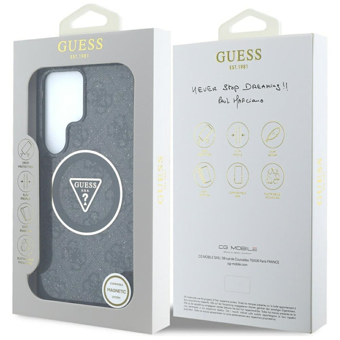 Guess 4G Glitter Triangle Buttons MagSafe Case for Samsung Galaxy S25 Ultra Black
