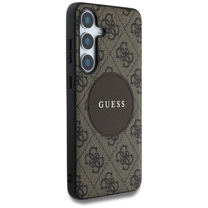 Guess 4G Round Patch Classic Logo MagSafe Case for Samsung Galaxy S25 Brown