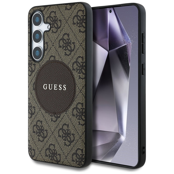 Guess 4G Round Patch Classic Logo MagSafe Case for Samsung Galaxy S25 Brown