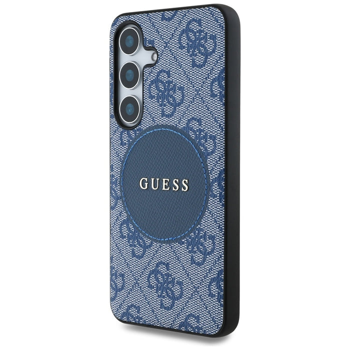 Guess 4G Round Patch Classic Logo MagSafe case for Samsung Galaxy S25 blue
