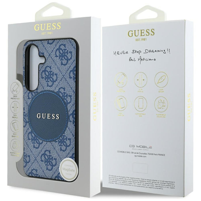 Guess 4G Round Patch Classic Logo MagSafe case for Samsung Galaxy S25 blue