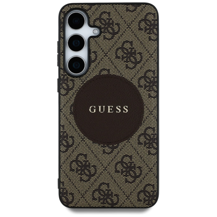 Guess 4G Round Patch Classic Logo MagSafe Case for Samsung Galaxy S25 Plus Brown