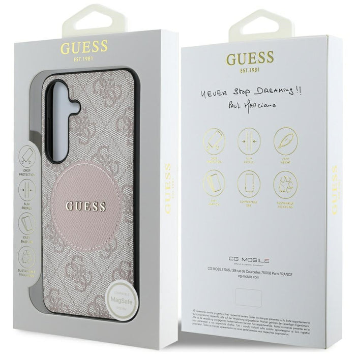 Guess 4G Round Patch Classic Logo MagSafe Case for Samsung Galaxy S25 Plus Pink