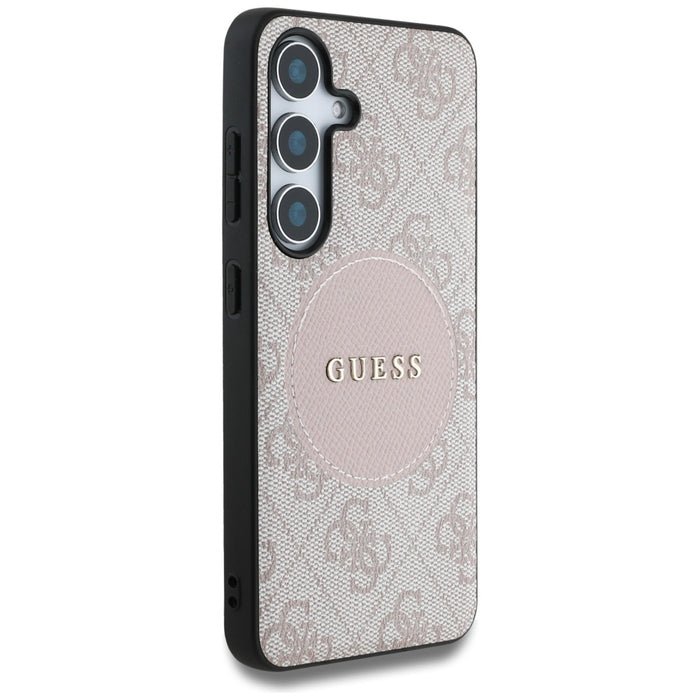 Guess 4G Round Patch Classic Logo MagSafe Case for Samsung Galaxy S25 Plus Pink
