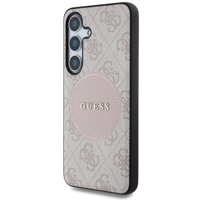 Guess 4G Round Patch Classic Logo MagSafe Case for Samsung Galaxy S25 Plus Pink