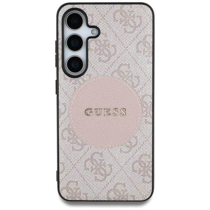 Guess 4G Round Patch Classic Logo MagSafe Case for Samsung Galaxy S25 Plus Pink