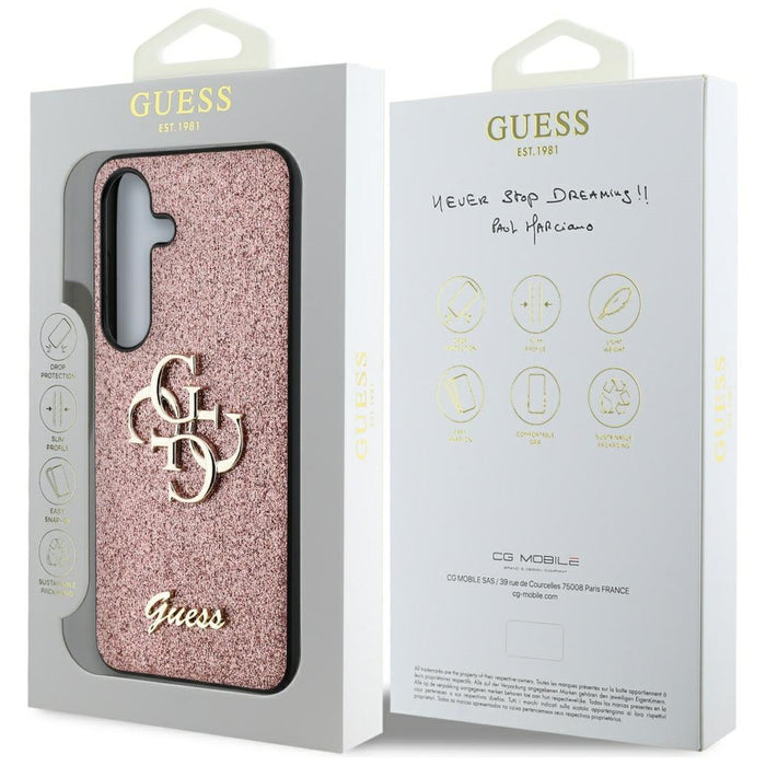 Guess Fixed Glitter Big 4G Metal Logo Case for Samsung Galaxy S25 Pink
