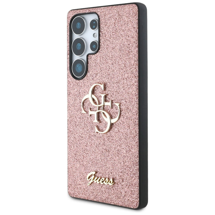 Guess Fixed Glitter Big 4G Metal Logo Case for Samsung Galaxy S25 Ultra Pink