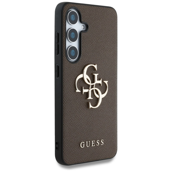 Guess Grained Big 4G Logo Small Classic Logo case for Samsung Galaxy S25 brown