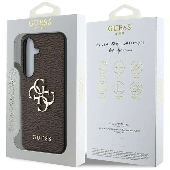 Guess Grained Big 4G Logo Small Classic Logo case for Samsung Galaxy S25 brown