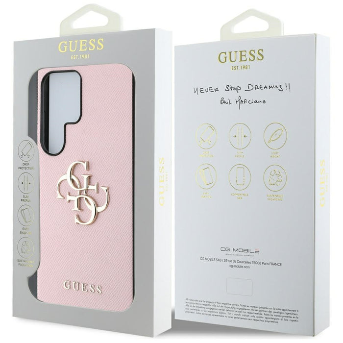 Guess Grained Big 4G Logo Small Classic Logo Case for Samsung Galaxy S25 Ultra pink