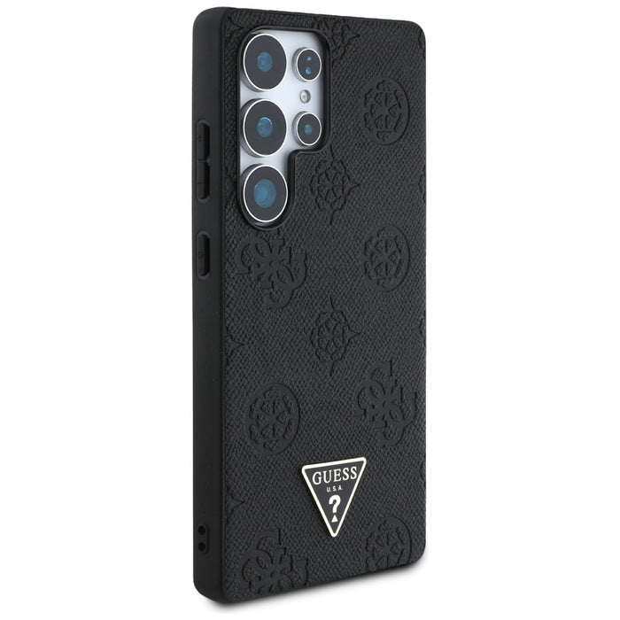 Guess Grained Hot Stamp Peony Pattern Triangle Logo MagSafe Case for Samsung Galaxy S25 Ultra Black