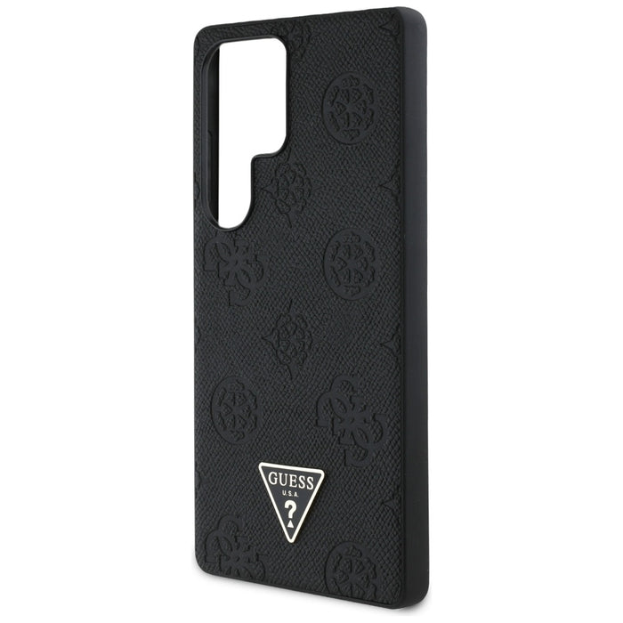Guess Grained Hot Stamp Peony Pattern Triangle Logo MagSafe Case for Samsung Galaxy S25 Ultra Black