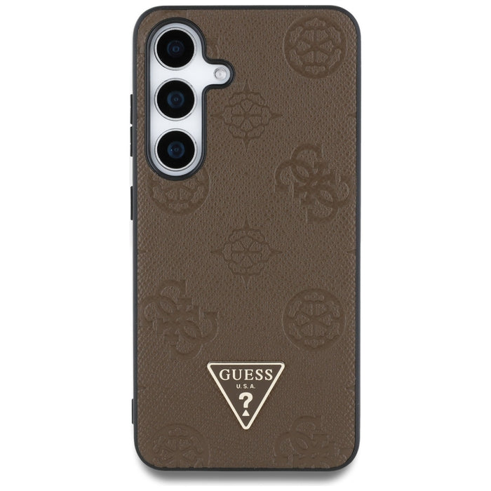 Guess Grained Hot Stamp Peony Pattern Triangle Logo MagSafe Case for Samsung Galaxy S25 - Brown