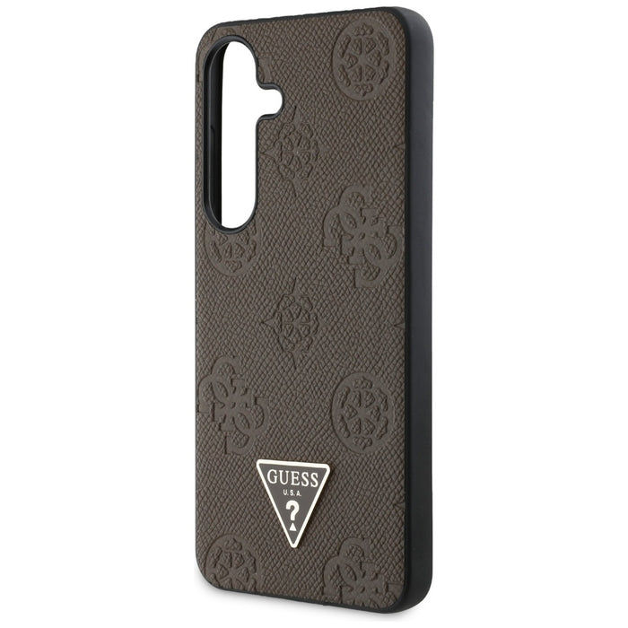 Guess Grained Hot Stamp Peony Pattern Triangle Logo MagSafe Case for Samsung Galaxy S25 - Brown