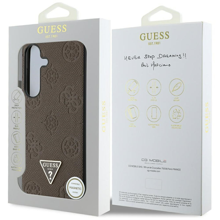 Guess Grained Hot Stamp Peony Pattern Triangle Logo MagSafe Case for Samsung Galaxy S25 - Brown