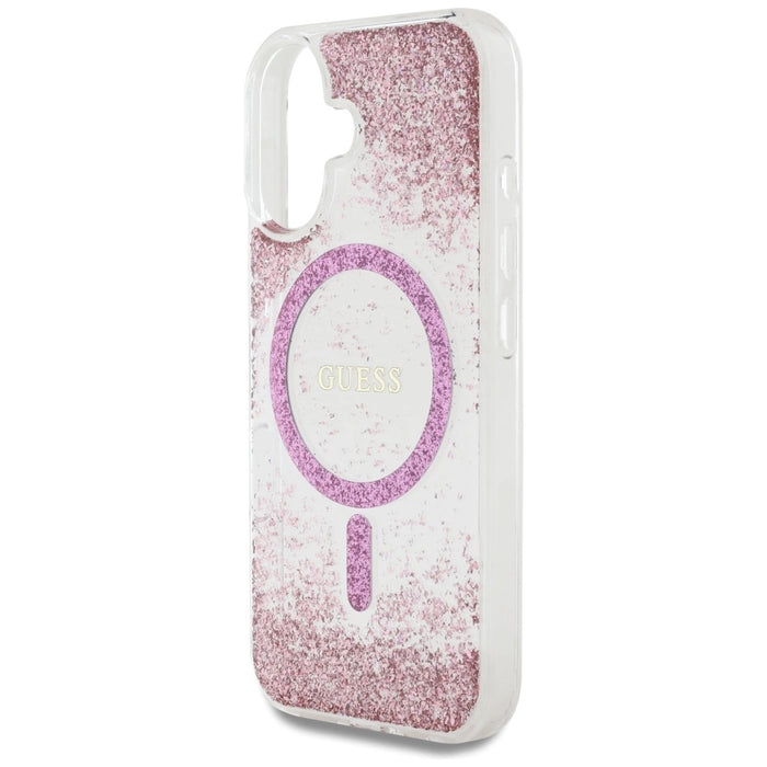Guess HC Resin Bottom Glitter MagSafe iPhone 16 Case - Pink