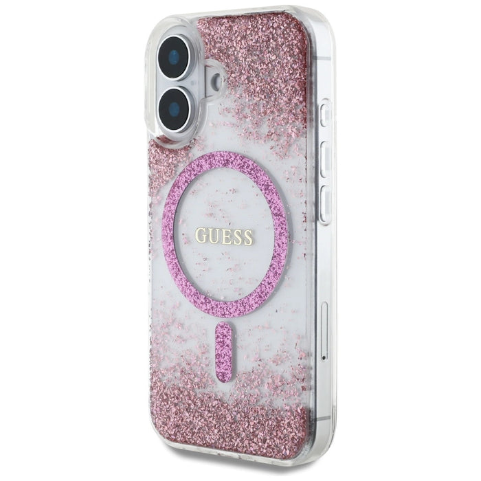 Guess HC Resin Bottom Glitter MagSafe iPhone 16 Case - Pink