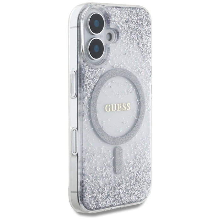 Guess HC Resin Bottom Glitter MagSafe case for iPhone 16 - silver