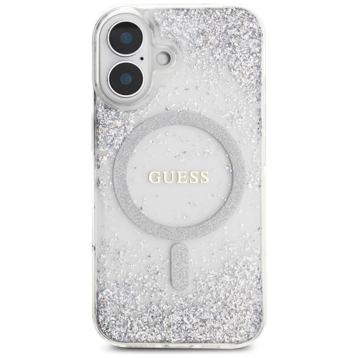 Guess HC Resin Bottom Glitter MagSafe case for iPhone 16 - silver