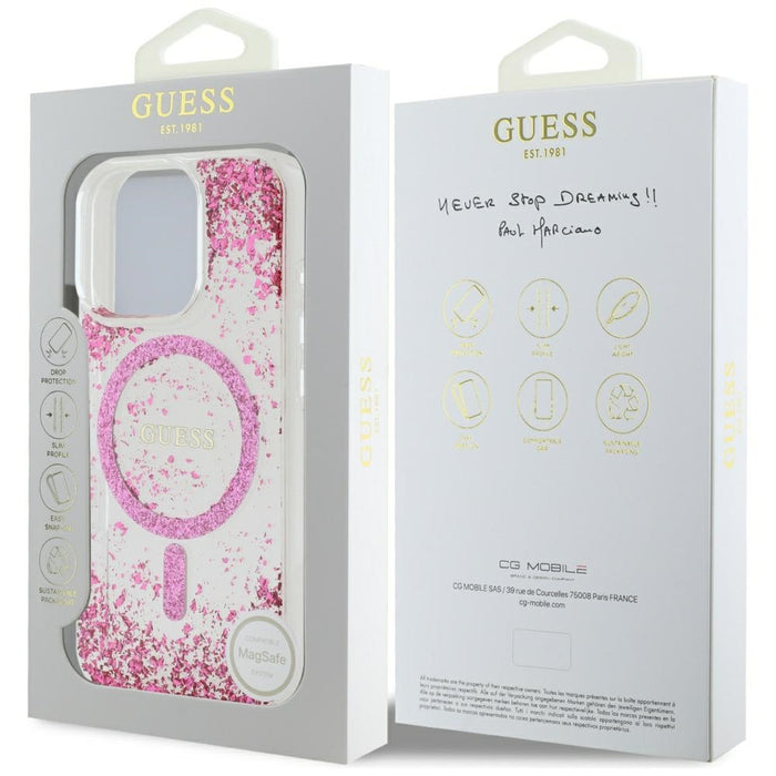 Guess HC Resin Bottom Glitter MagSafe iPhone 16 Pro Case - Pink