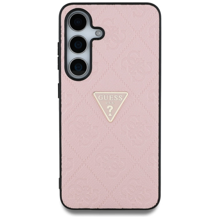 Guess Hot Stamp 4G Pattern Triangle Metal Logo Case for Samsung Galaxy S25 - Pink