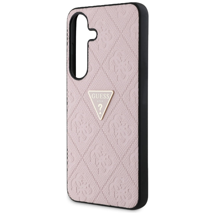 Guess Hot Stamp 4G Pattern Triangle Metal Logo Case for Samsung Galaxy S25 - Pink