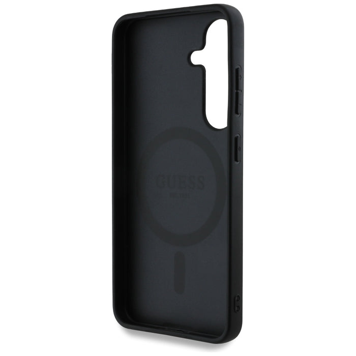 Guess Leather 4G Flowers Print Metal Classic Logo MagSafe Case for Samsung Galaxy S25 - Black