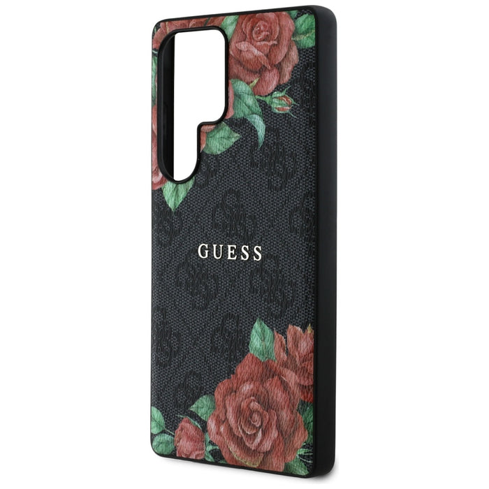 Guess Leather 4G Flowers Print Metal Classic Logo MagSafe Case for Samsung Galaxy S25 Ultra - Black