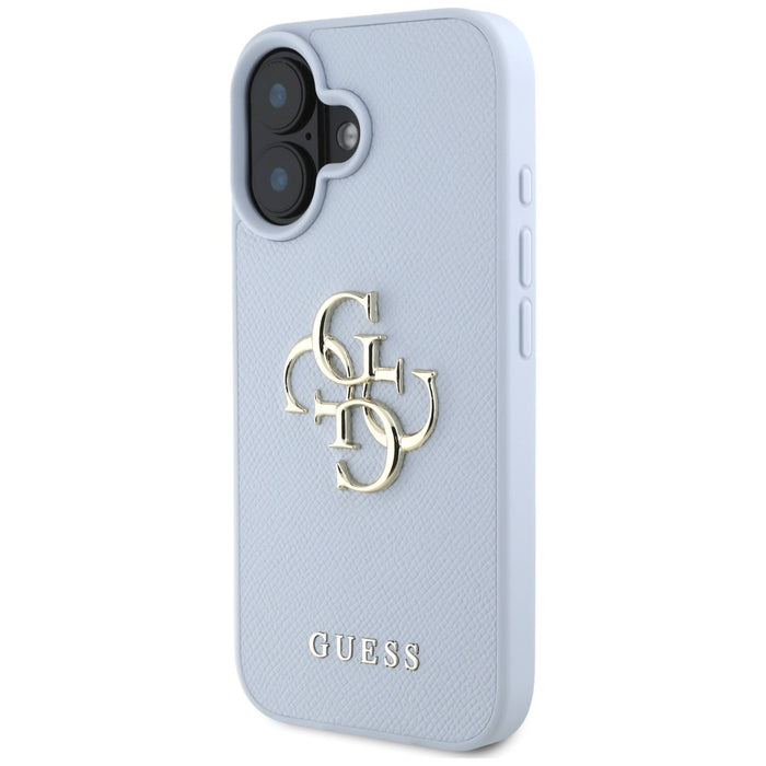 Guess Grained Big 4G Logo Small Classic Logo case for iPhone 16 - blue