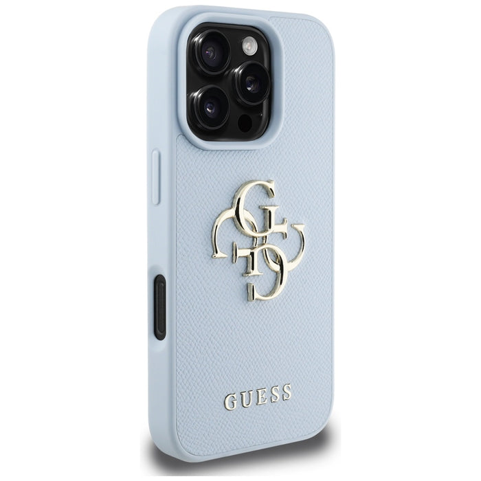 Guess Grained Big 4G Logo Small Classic Logo case for iPhone 16 Pro - blue