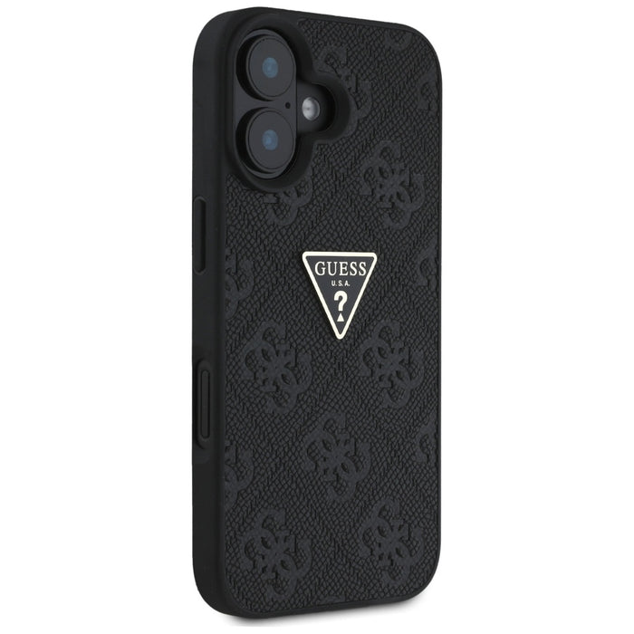 Guess Hot Stamp 4G Pattern Triangle Metal Logo case for iPhone 16 - black