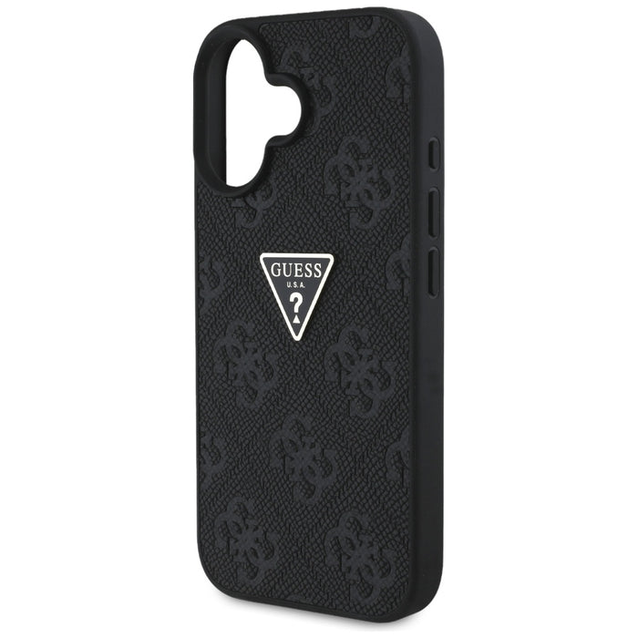 Guess Hot Stamp 4G Pattern Triangle Metal Logo case for iPhone 16 - black