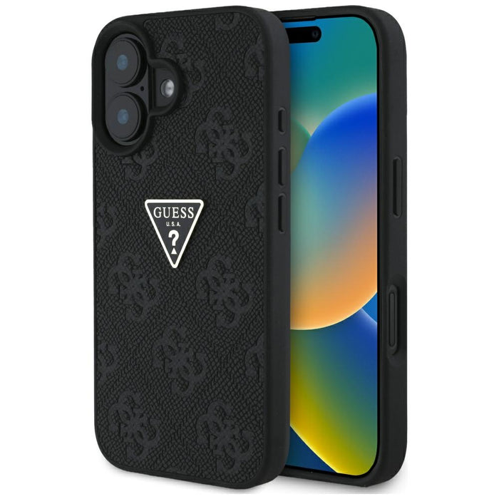 Guess Hot Stamp 4G Pattern Triangle Metal Logo case for iPhone 16 - black