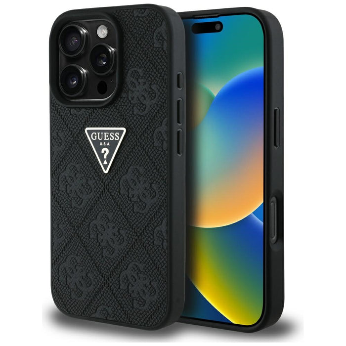 Guess Hot Stamp 4G Pattern Triangle Metal Logo case for iPhone 16 Pro - black