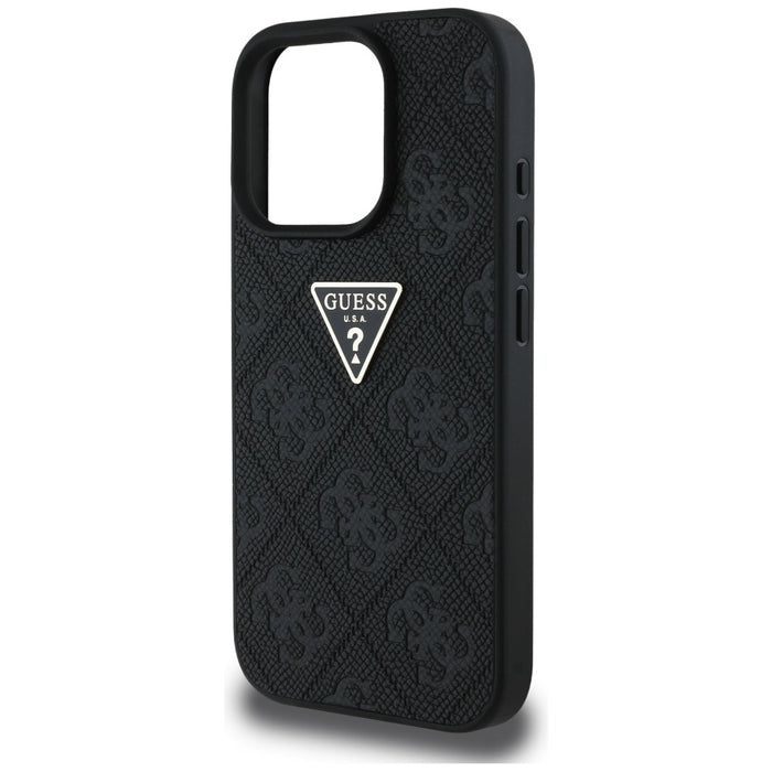 Guess Hot Stamp 4G Pattern Triangle Metal Logo case for iPhone 16 Pro - black