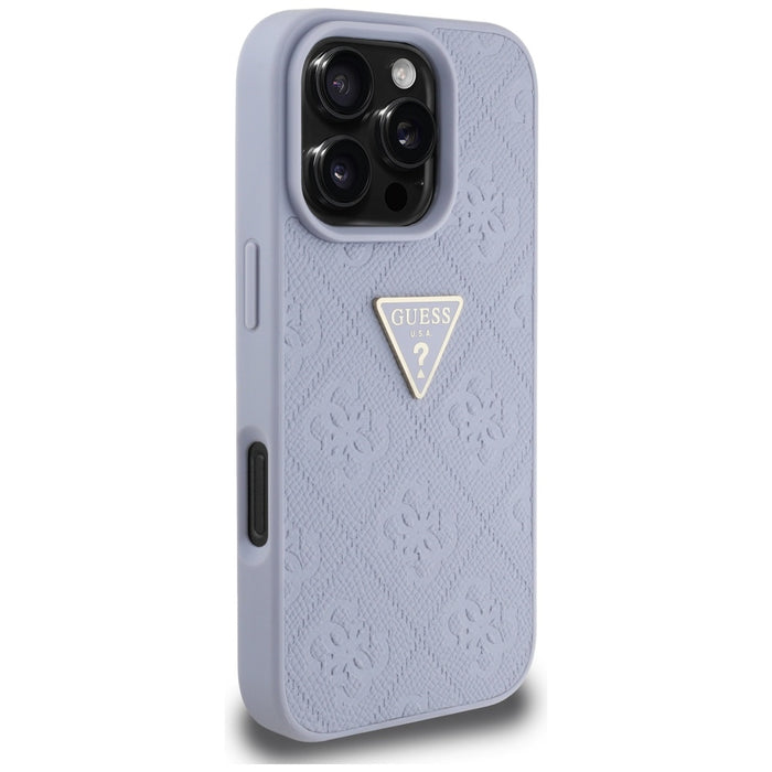 Guess Hot Stamp 4G Pattern Triangle Metal Logo iPhone 16 Pro Case - Purple